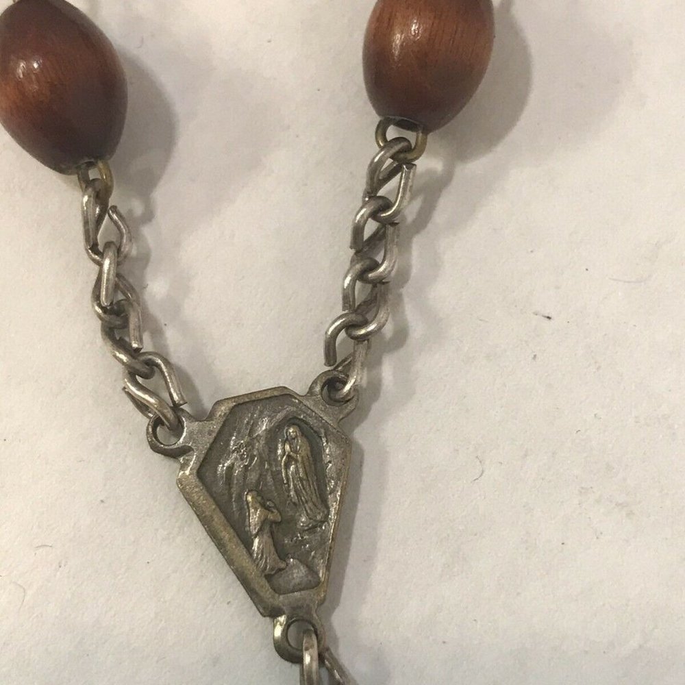 Vtg Religious Rosary Woodem Cross Beads Crucifex R
